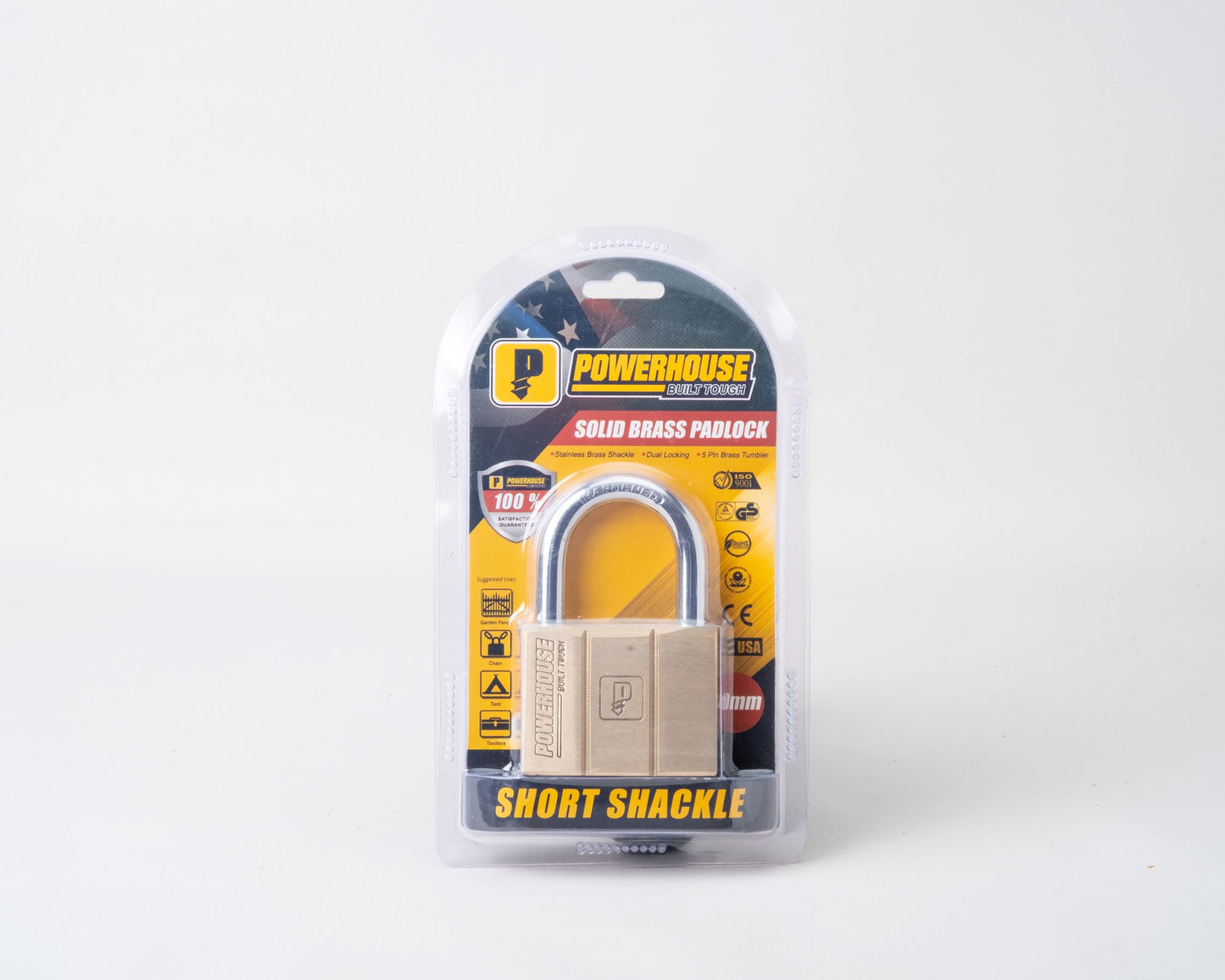 POWER HOUSE BRASS PADLOCK SHORT SHACKLE HD PH140